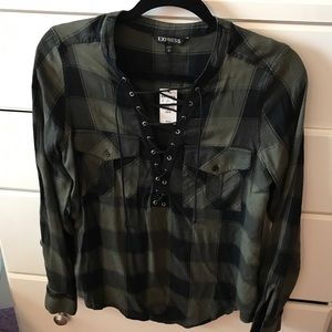 Plaid lace up shirt